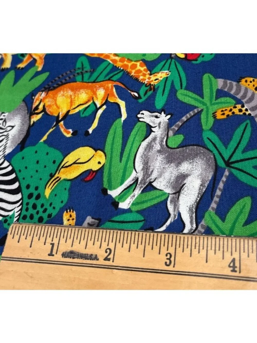 Safari-Themed Cotton Fabric 8"x44" Bright Jungle Animals Giraffes Zebras Parrots - Picture 4 of 12
